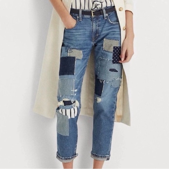 Lauren Ralph Lauren Denim - Lauren Ralph Lauren Patchwork Jeans Relaxed Tapered Ankle Jean Size 12